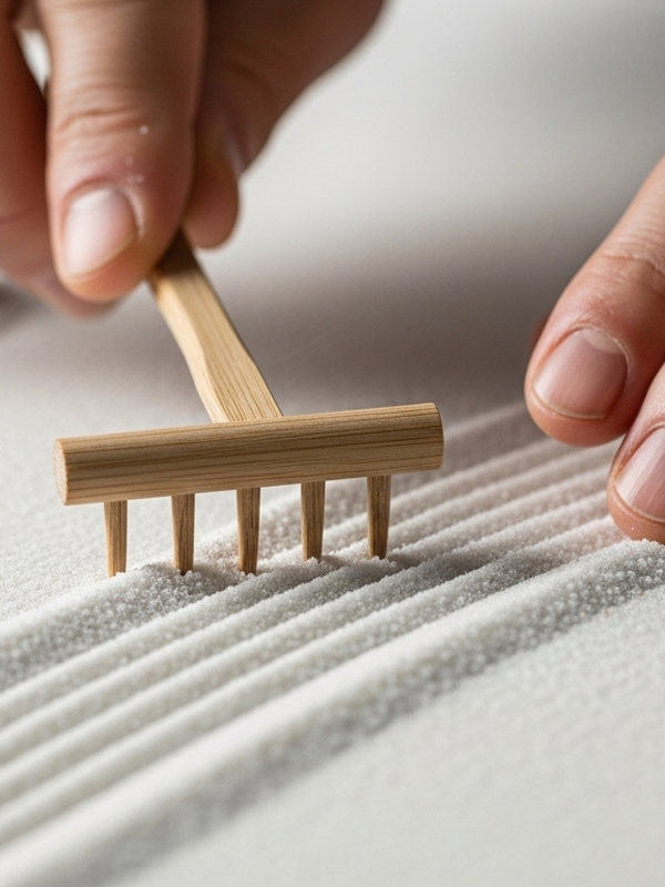 Руки мастера создают сад камней