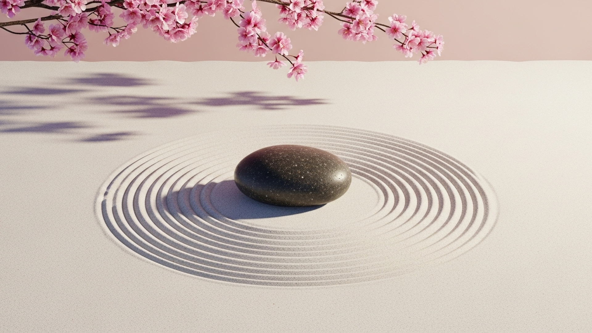 Ветка сакуры над садом камней